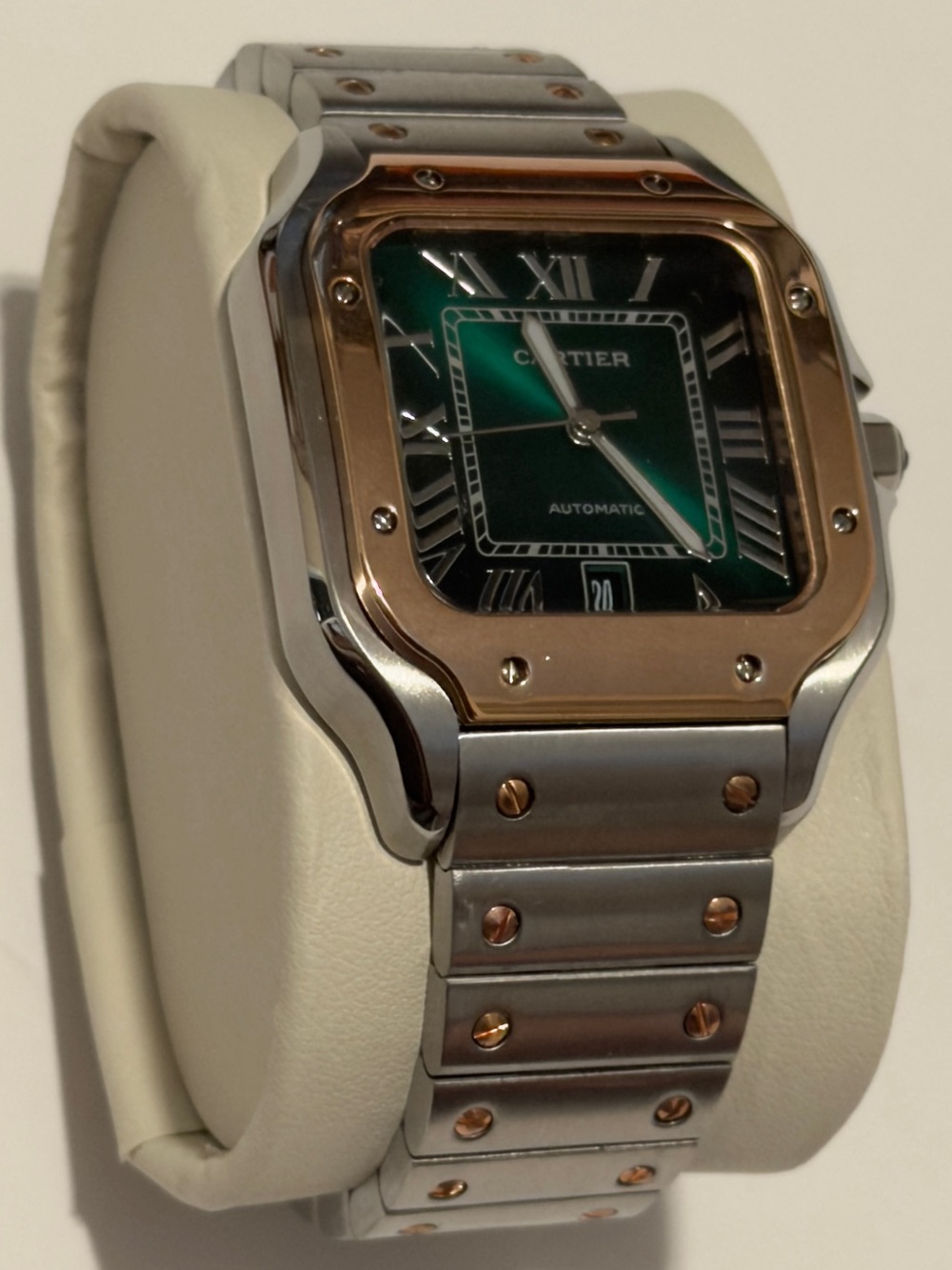 Cartier Santos Two Tone Watch Green Dial. - Picture 9 of 11